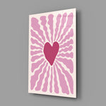 Pink-heart sunburst panel anchoring a nursery wall