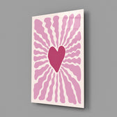 Pink-heart sunburst panel anchoring a nursery wall