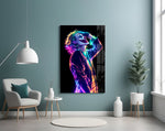 Neon Joker artwork styled in a tattoo studio interior