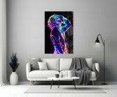 Pop-graffiti glass print bringing villain edge to a cinema-room accent wall
