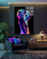 Neon Joker Glass Wall Art - Lifestyle preview in a designer interior