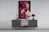 Legend Lady glass wall art catching light to reveal its mash-up palette