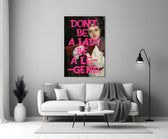 Classical-graffiti glass print bringing manifesto edge to a master bedroom