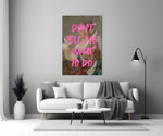 Rococo-graffiti glass print bringing manifesto edge to a master bedroom