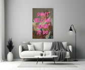 Rococo-graffiti glass print bringing manifesto edge to a master bedroom