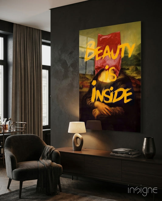 Inner Beauty Glass Wall Art - Lifestyle preview in a designer interior