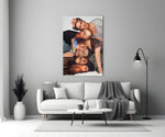Conceptual glass print bringing museum wit to an art gallery lounge