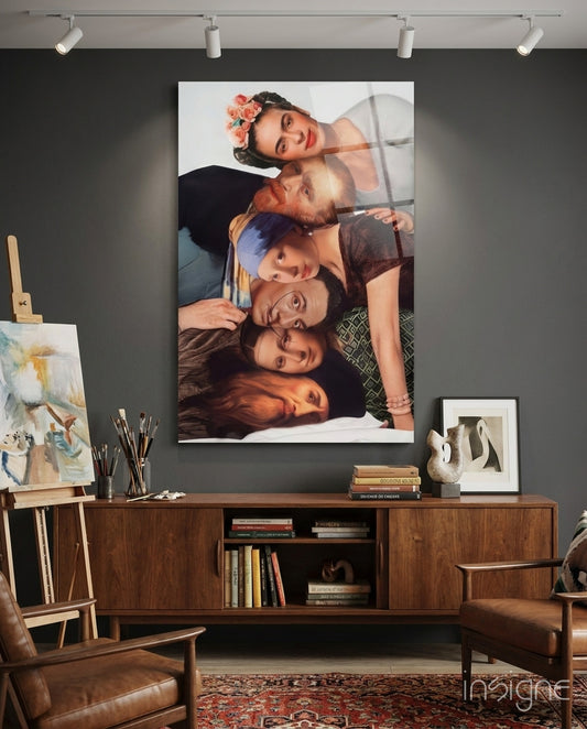 Elegant Group Portrait Glass Wall Art - Lifestyle preview in a designer interior