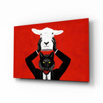 Sheep in Wolf's Clothing allegory glass wall art in a modern study