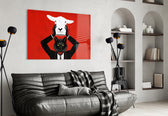 Allegorical artwork styled in a master bedroom with bold accents