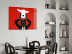 Allegory panel against a deep crimson-painted accent wall