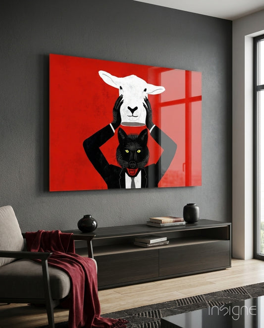 Sheep in Wolf's Clothing Glass Wall Art - Lifestyle preview in a designer interior