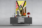 Vans pop glass wall art catching light to reveal its halftone dots