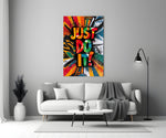 Pop-graffiti glass print bringing motivation to a creative office