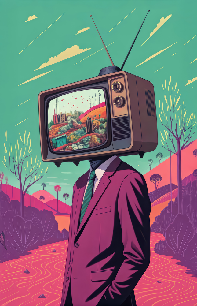 TV Head in Nature Glass Wall Art