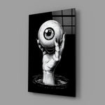 Surreal woodcut-style panel anchoring a tattoo parlor wall
