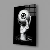 Surreal woodcut-style panel anchoring a tattoo parlor wall