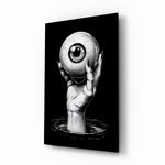 Eyes of the Abyss gothic illustration glass wall art in a modern study