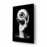 Eyes of the Abyss gothic illustration glass wall art in a modern study