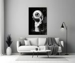 Dark-art glass print bringing ritual edge to a teen's bedroom