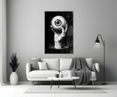 Dark-art glass print bringing ritual edge to a teen's bedroom