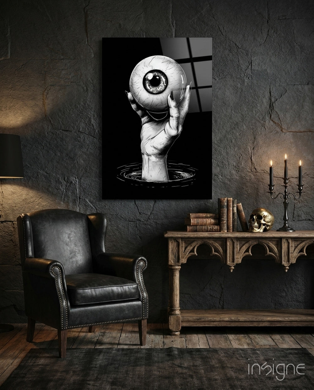 Eyes of the Abyss Glass Wall Art - Lifestyle preview in a designer interior