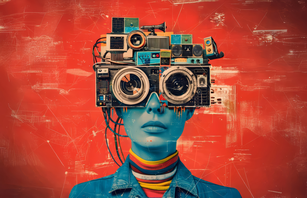 Cyberpunk Headphones Glass Wall Art