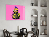 Punk Duck panel against a saturated pink-painted accent wall