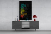 Life Code glass wall art catching light to reveal its rainbow gradient