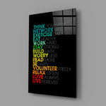 Motivation manifesto panel anchoring a creative studio wall