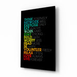 Life Code typography glass wall art in a modern office