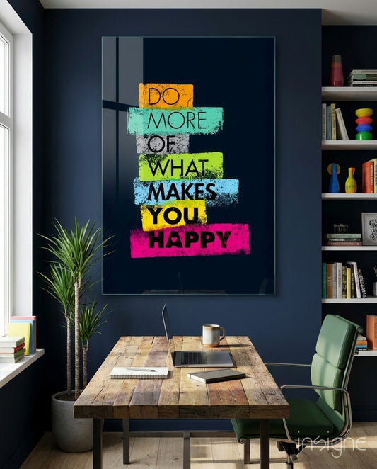 Vibrant Happiness Stack Glass Wall Art - Lifestyle preview in a designer interior