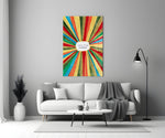Sunburst glass print bringing joyful mantra to a wellness practice