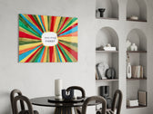 Sunburst panel against a soft sand-painted accent wall
