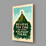Motivation landscape panel anchoring a creative studio wall