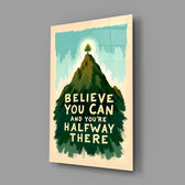 Motivation landscape panel anchoring a creative studio wall