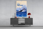 Go With The Flow glass wall art catching light to reveal its painted spray