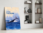 Whale tail artwork in a teen's bedroom with cool palette