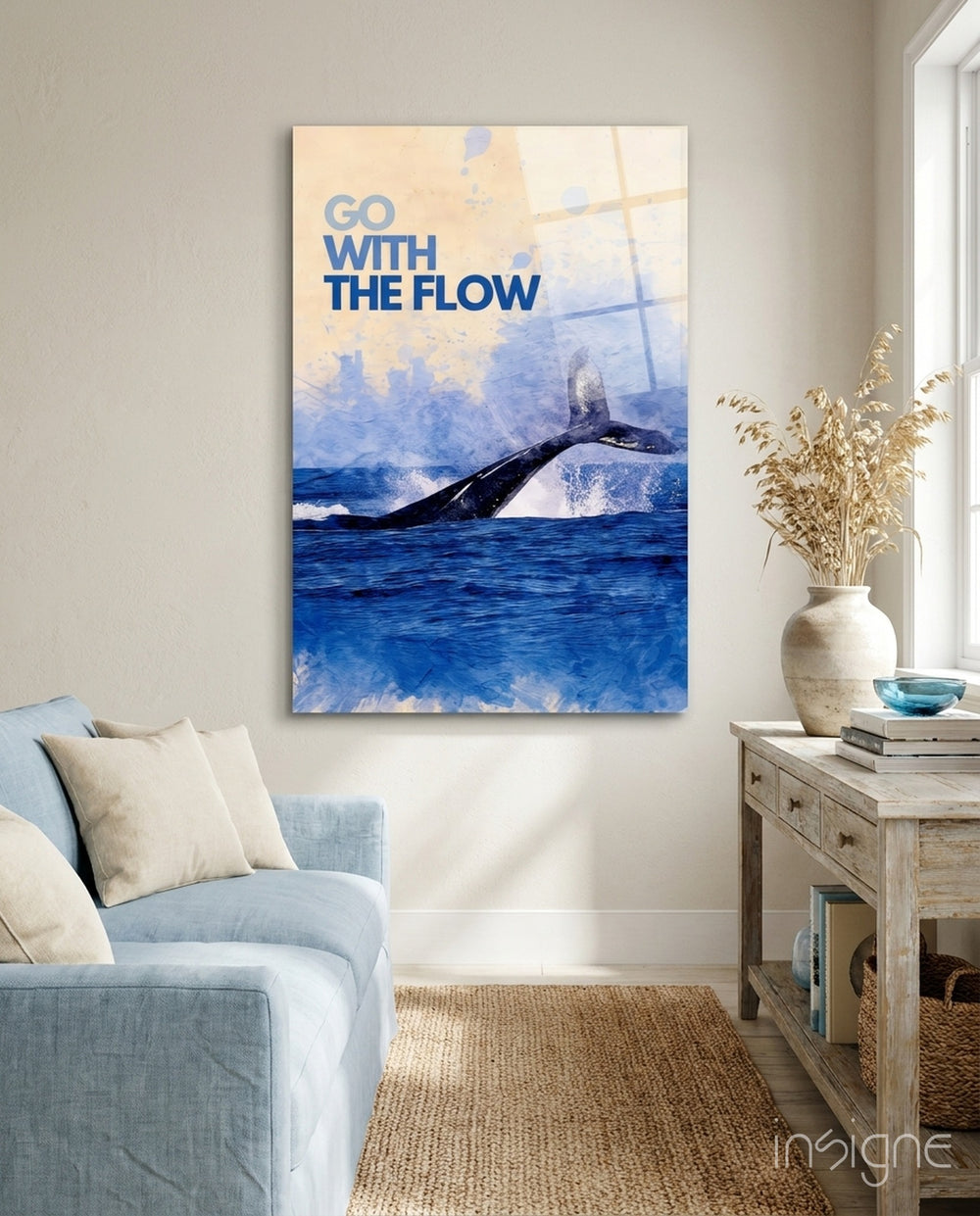 Whale Tail Flow Glass Wall Art - Lifestyle preview in a designer interior