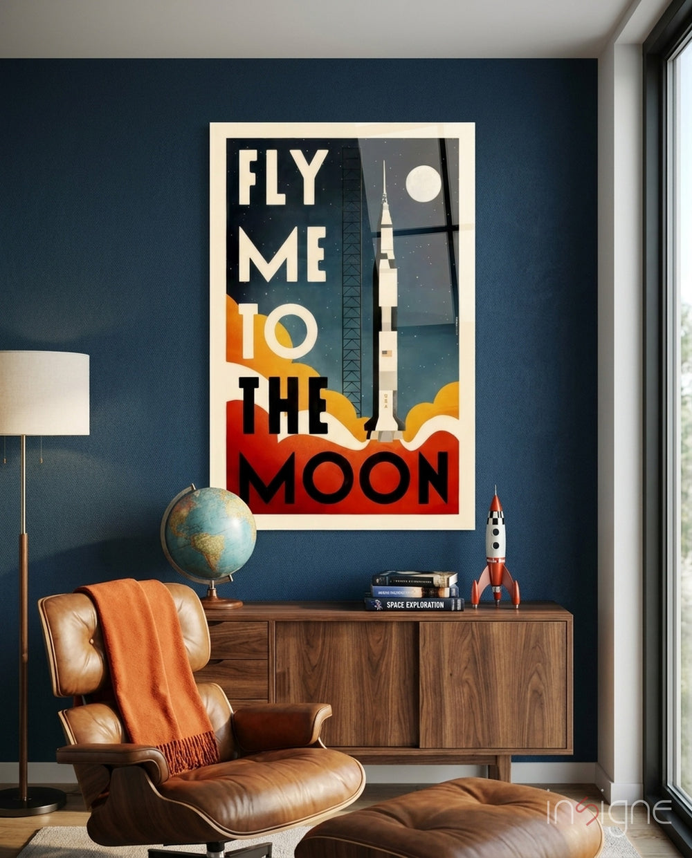 Moon Landing Glass Wall Art - Lifestyle preview in a designer interior