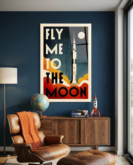 Moon Landing Glass Wall Art - Lifestyle preview in a designer interior