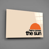 Minimal mid-century poster panel anchoring a kitchen wall