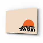 Here Comes The Sun horizontal glass wall art in a modern bright living room