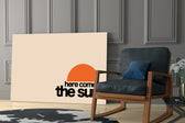 Sunrise minimalism artwork in a master bedroom with neutral palette