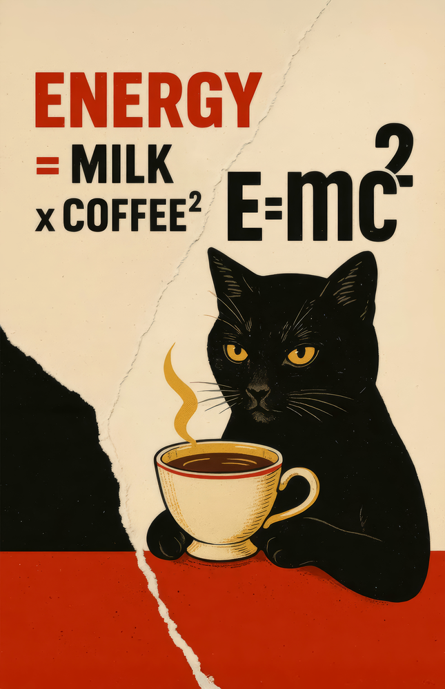 Coffee Cat Energy Glass Wall Art