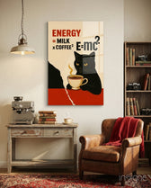 Coffee Cat Energy Glass Wall Art - Lifestyle preview in a designer interior