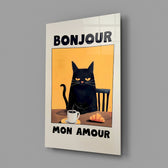 French café-poster panel anchoring a breakfast nook wall