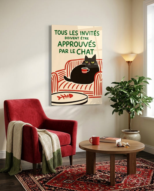 Approved by the Cat Glass Wall Art - Lifestyle preview in a designer interior