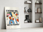 Goose-cartoon artwork in a creative office interior