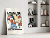 Goose-cartoon artwork in a creative office interior